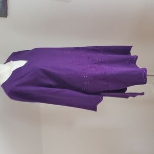 D.L.C Eyelet Embroidered Grape Linen Blend Kurti, Size M